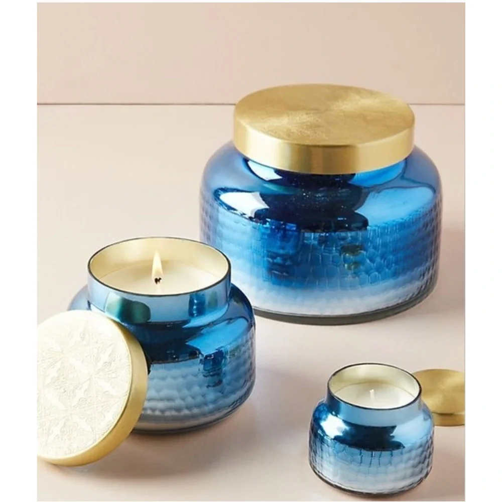 Anthropologie Capri Blue Ombre Faceted Glass Jar Candle 50 oz Large
